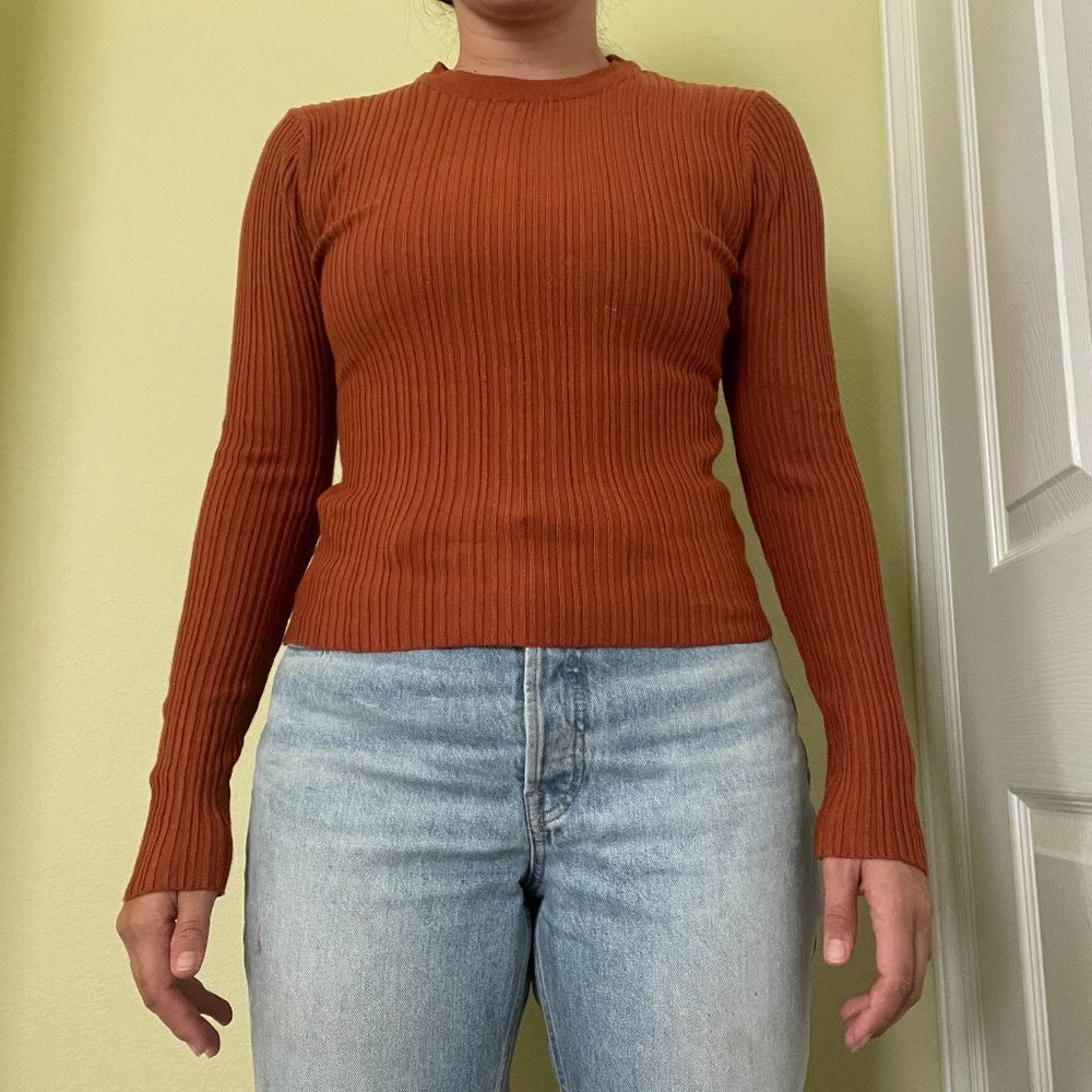 Ribbed Knit Orange Long Sleeve